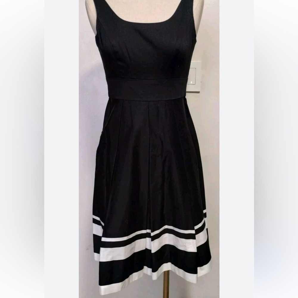 Lauren Ralph Lauren Black and White Cotton Pleated Hem Dress